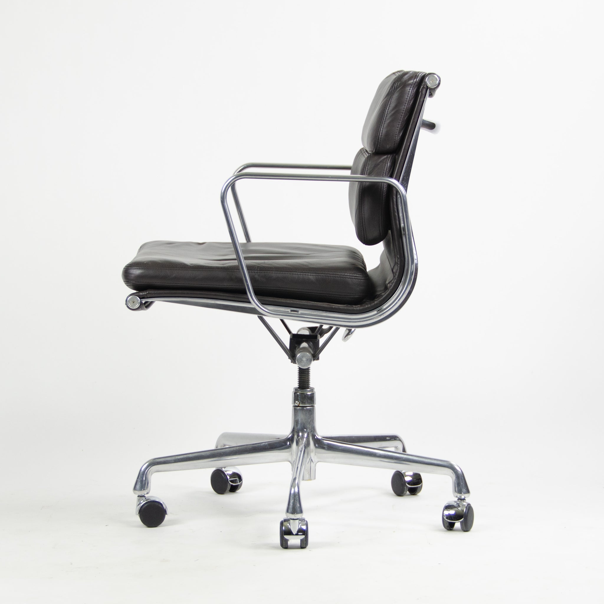 SOLD Herman Miller Eames Soft Pad Low Aluminum Group Chair Brown Leather 2000's 5x Available