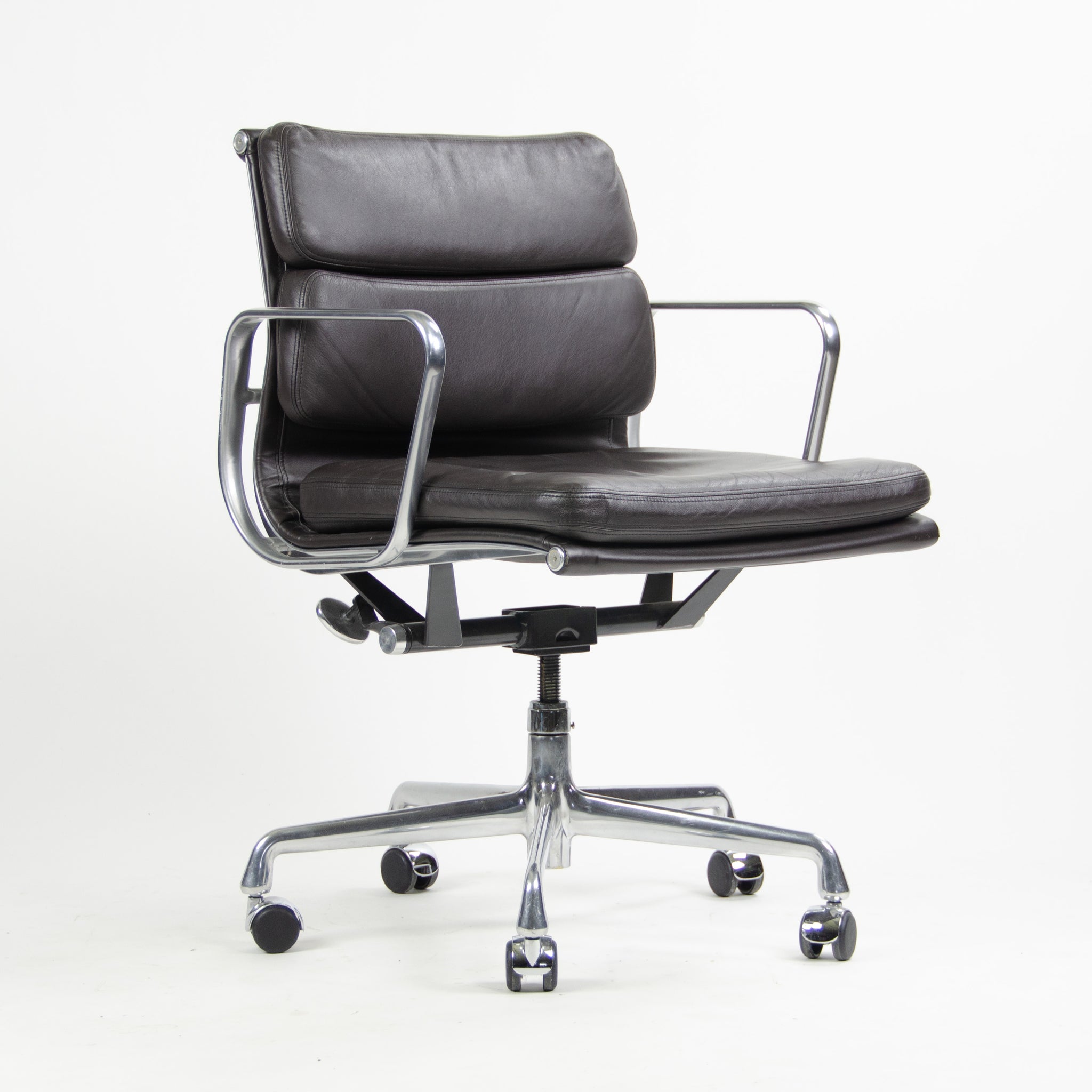 SOLD Herman Miller Eames Soft Pad Low Aluminum Group Chair Brown Leather 2000's 5x Available
