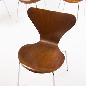 1960's Vintage Fritz Hansen Set of Four Teak Arne Jacobsen Series 7 Dining Chairs Stackable