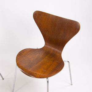 SOLD 1960's Vintage Fritz Hansen Set of Four Teak Arne Jacobsen Series 7 Dining Chairs Stackable