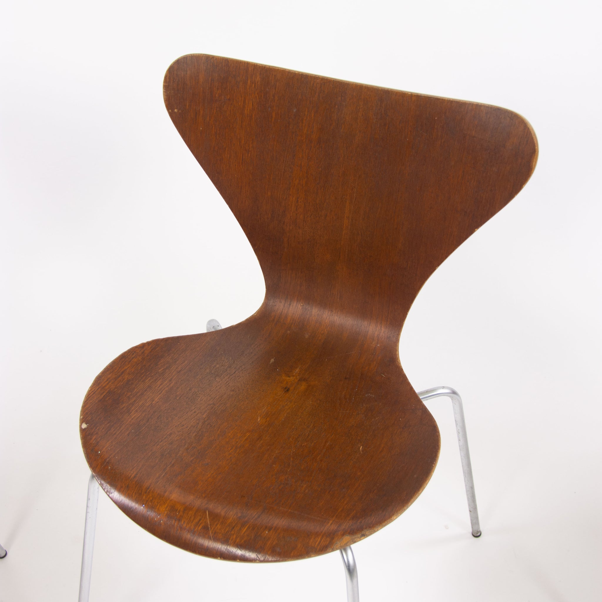 SOLD 1960's Vintage Fritz Hansen Set of Four Teak Arne Jacobsen Series 7 Dining Chairs Stackable