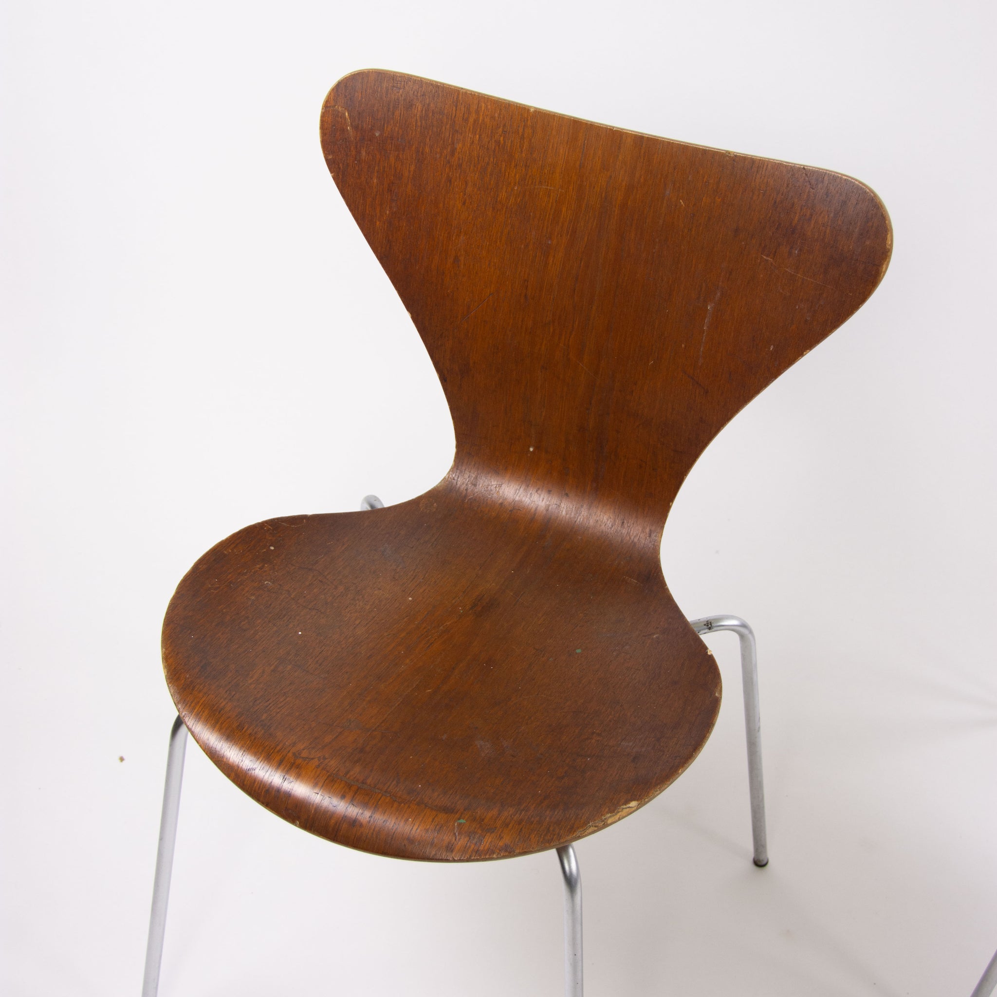 SOLD 1960's Vintage Fritz Hansen Set of Four Teak Arne Jacobsen Series 7 Dining Chairs Stackable