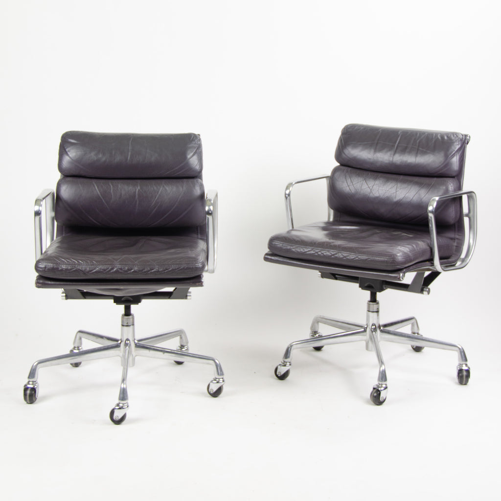 SOLD Herman Miller Eames 1987 Soft Pad Low Aluminum Group Chair Gray/Blue Leather 3x Available