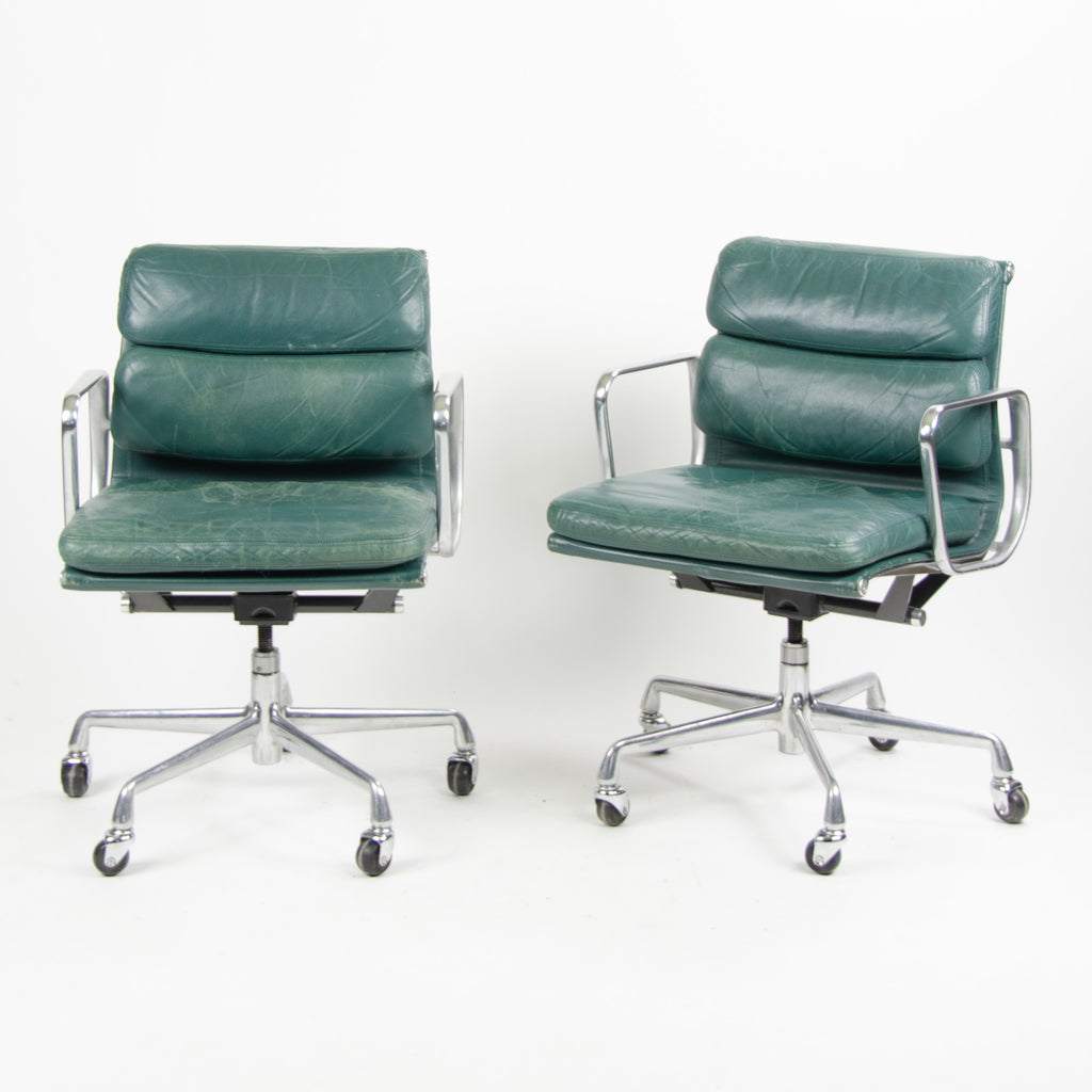 SOLD Herman Miller Eames 1987 Soft Pad Low Aluminum Group Chair Green Leather 14x Available