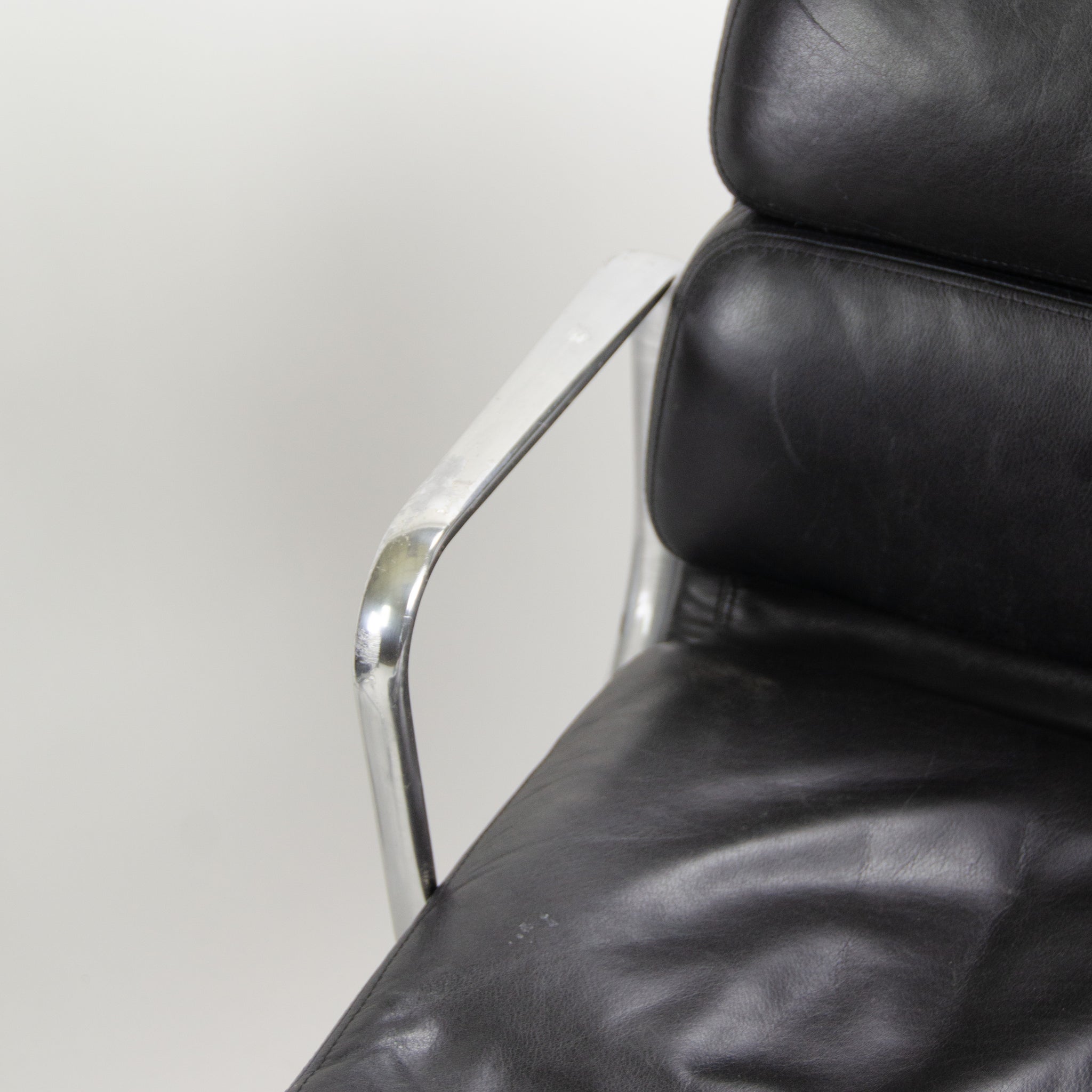 SOLD Herman Miller Eames Soft Pad Low Aluminum Group Chair Black Leather 2000's 8x Available