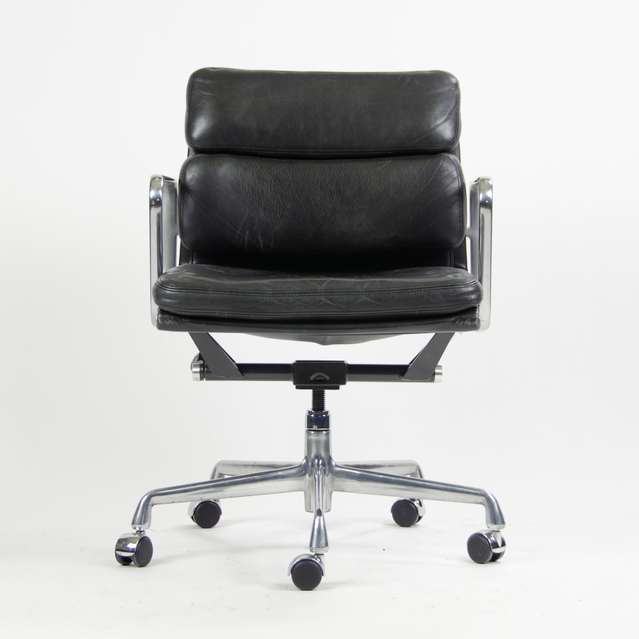 SOLD Herman Miller Eames Soft Pad Low Aluminum Group Chair Black Leather 2000's 8x Available