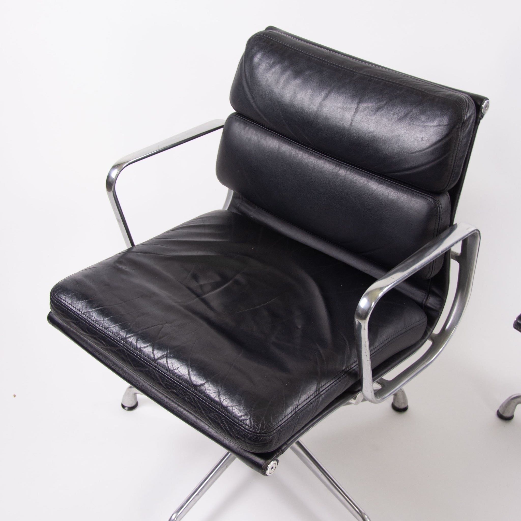 SOLD Herman Miller Eames Soft Pad Aluminum Group Chair Black Leather 2000s 4x Available