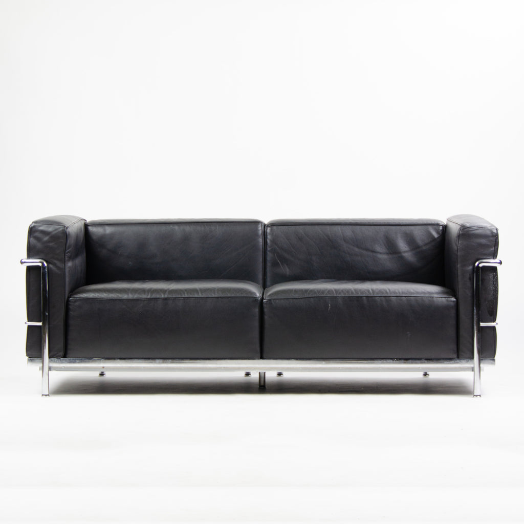 SOLD 2000's Cassina Italy Le Corbusier LC3 Grand Modele 2-Seat Sofa Black Leather