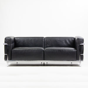 SOLD 2000's Cassina Italy Le Corbusier LC3 Grand Modele 2-Seat Sofa Black Leather