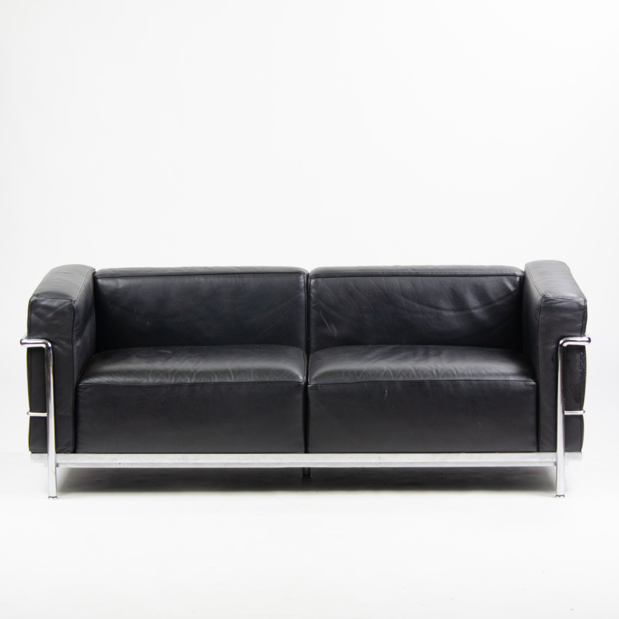 SOLD 2000's Cassina Italy Le Corbusier LC3 Grand Modele 2-Seat Sofa Black Leather