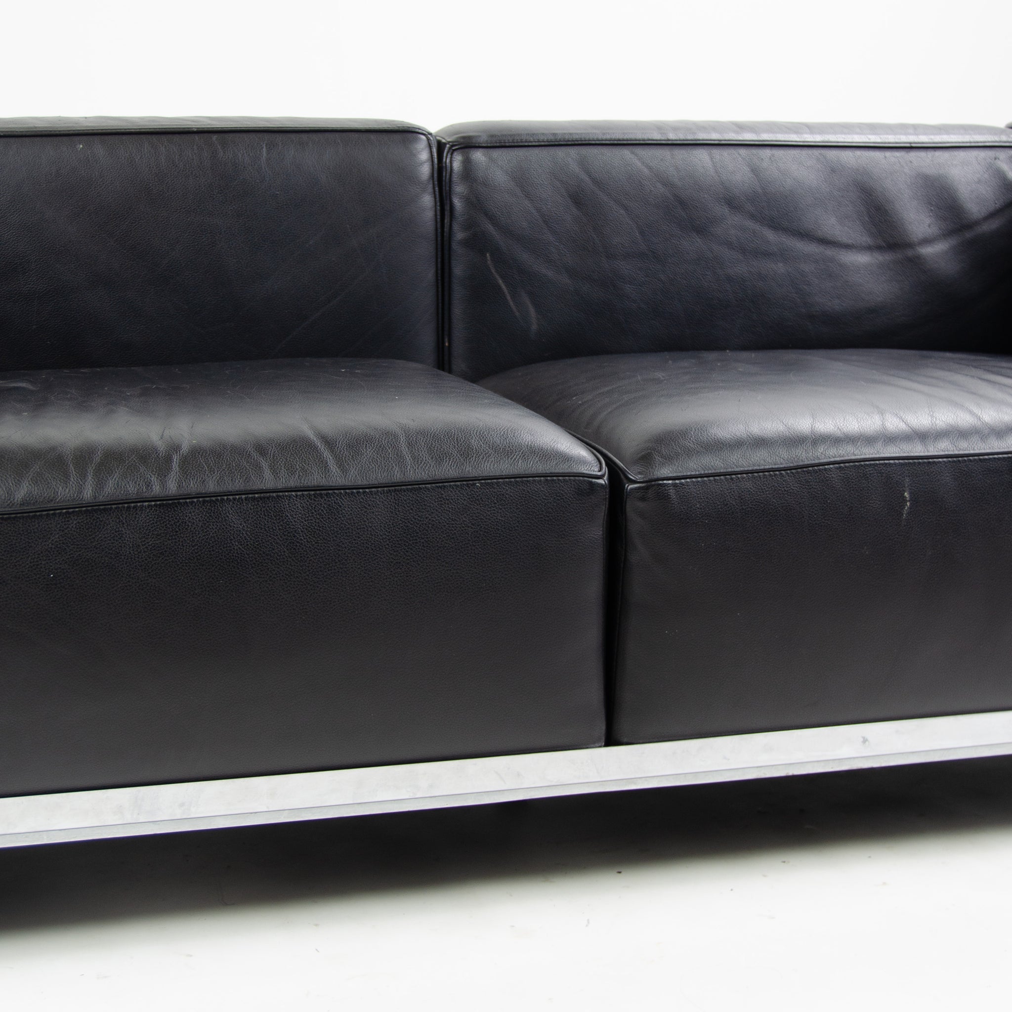 SOLD 2000's Cassina Italy Le Corbusier LC3 Grand Modele 2-Seat Sofa Black Leather