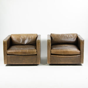 SOLD 1978 Knoll Charles Pfister Brown Leather Armchairs