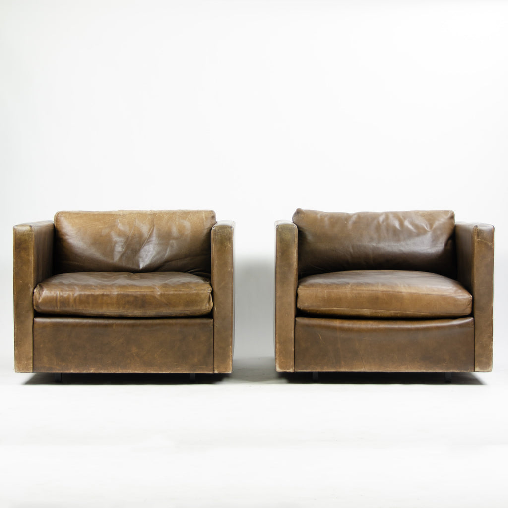 SOLD 1978 Knoll Charles Pfister Brown Leather Armchairs
