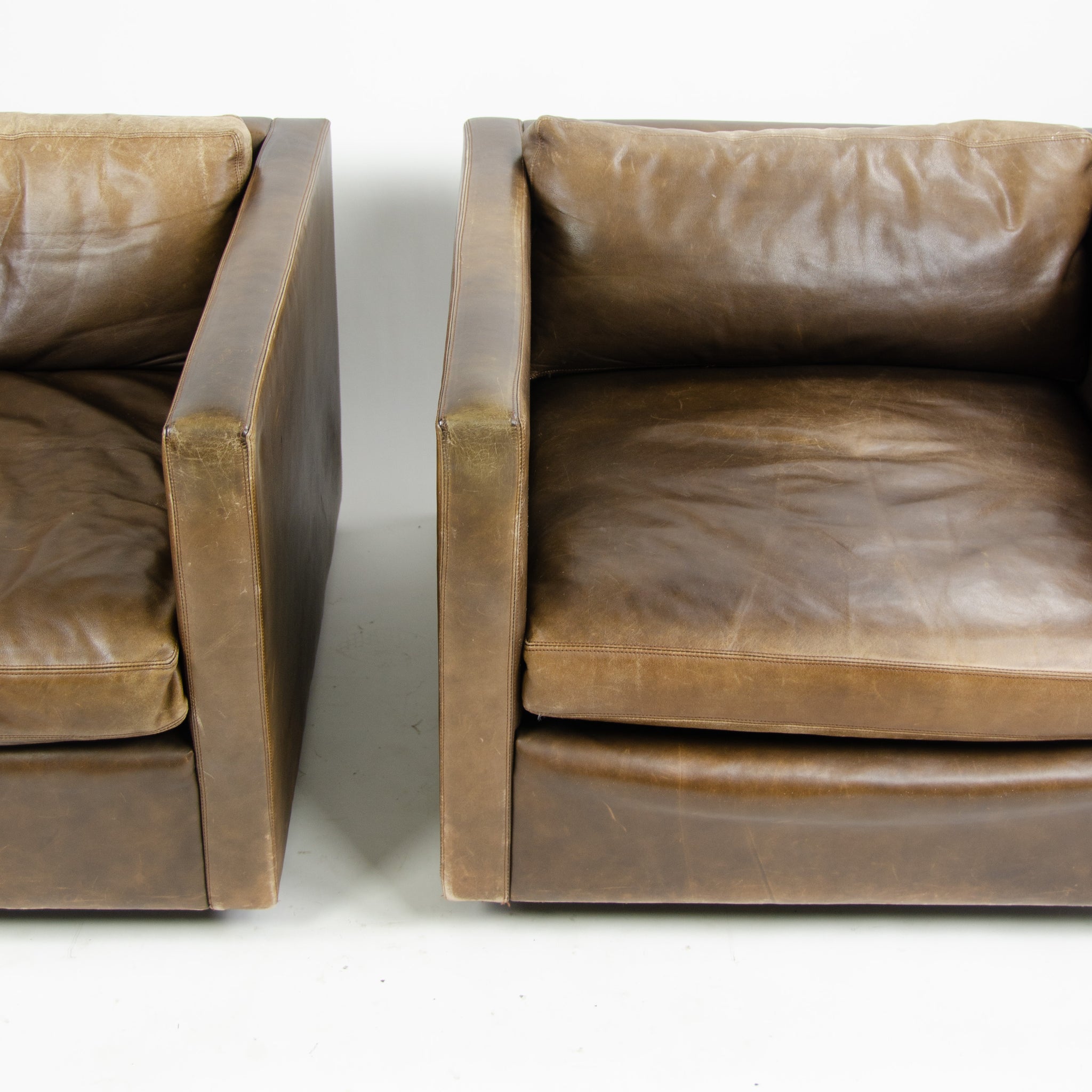 SOLD 1978 Knoll Charles Pfister Brown Leather Armchairs