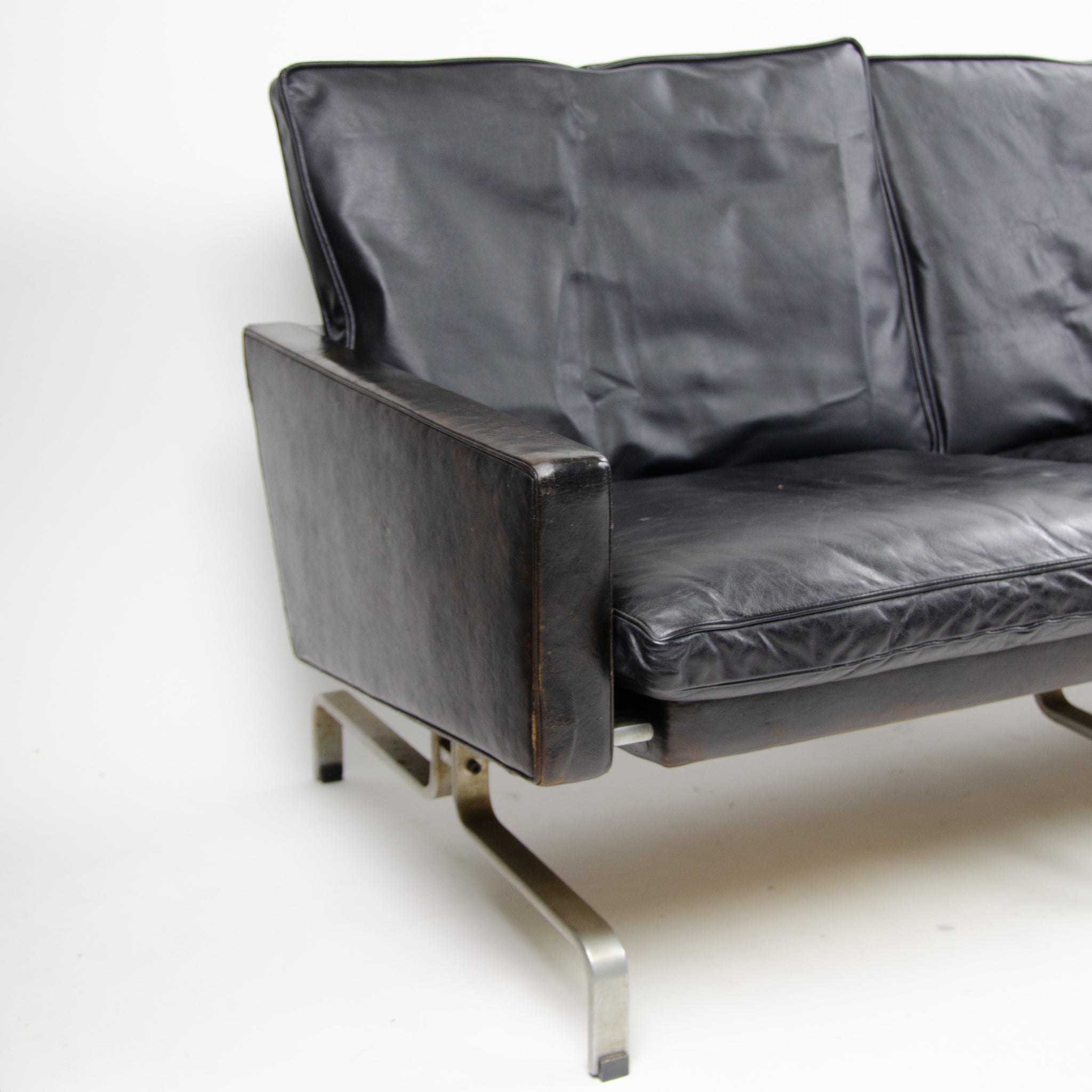 SOLD 1960's Poul Kjaerholm PK31 3 Seater Sofa E Kold Christensen Fritz Hansen Black Leather