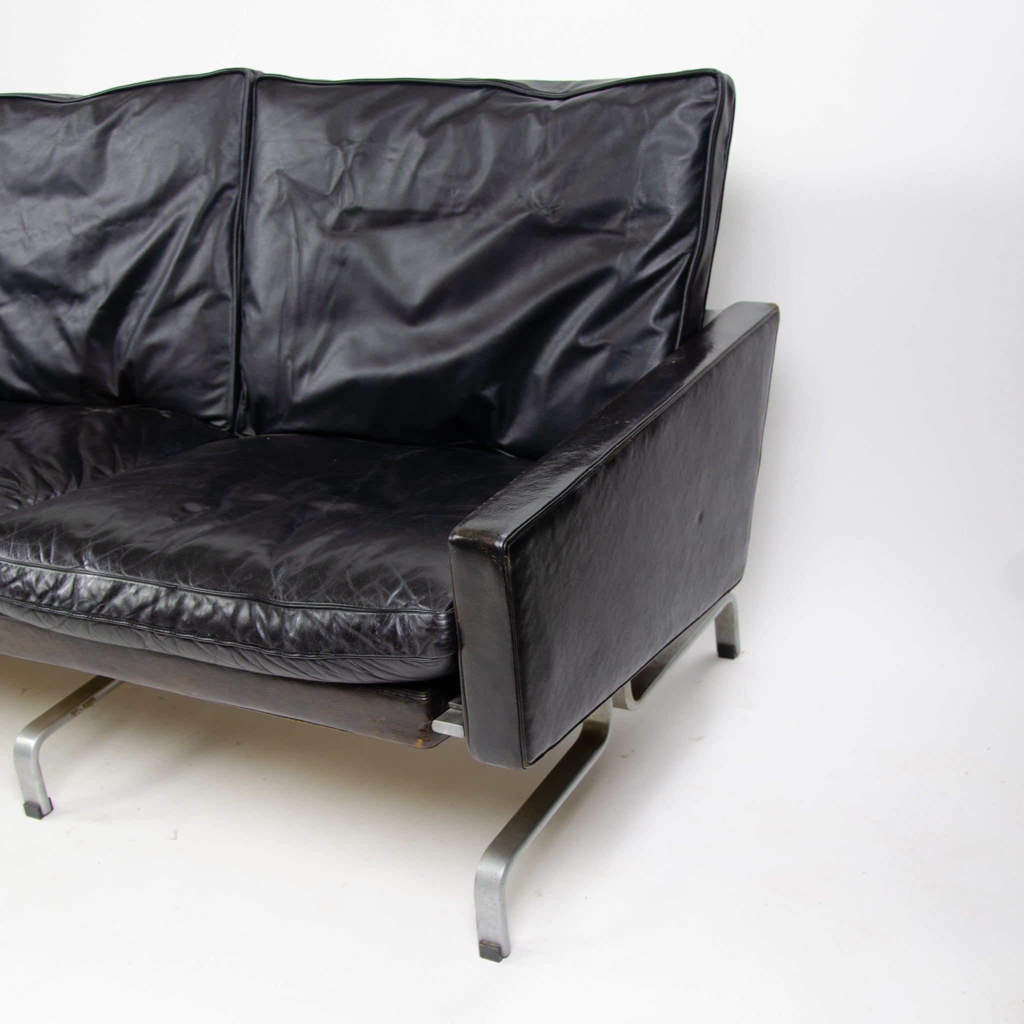 SOLD 1960's Poul Kjaerholm PK31 3 Seater Sofa E Kold Christensen Fritz Hansen Black Leather