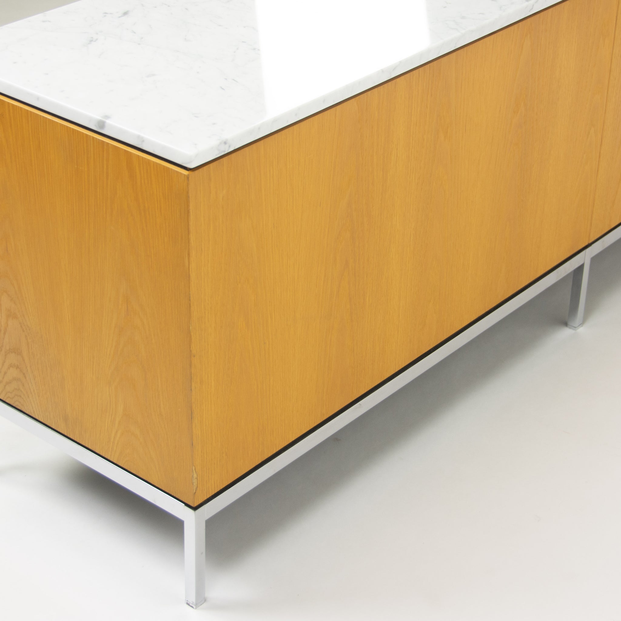 SOLD Florence Knoll Vintage Oak and Marble Credenza Cabinet Sideboard Finished Back