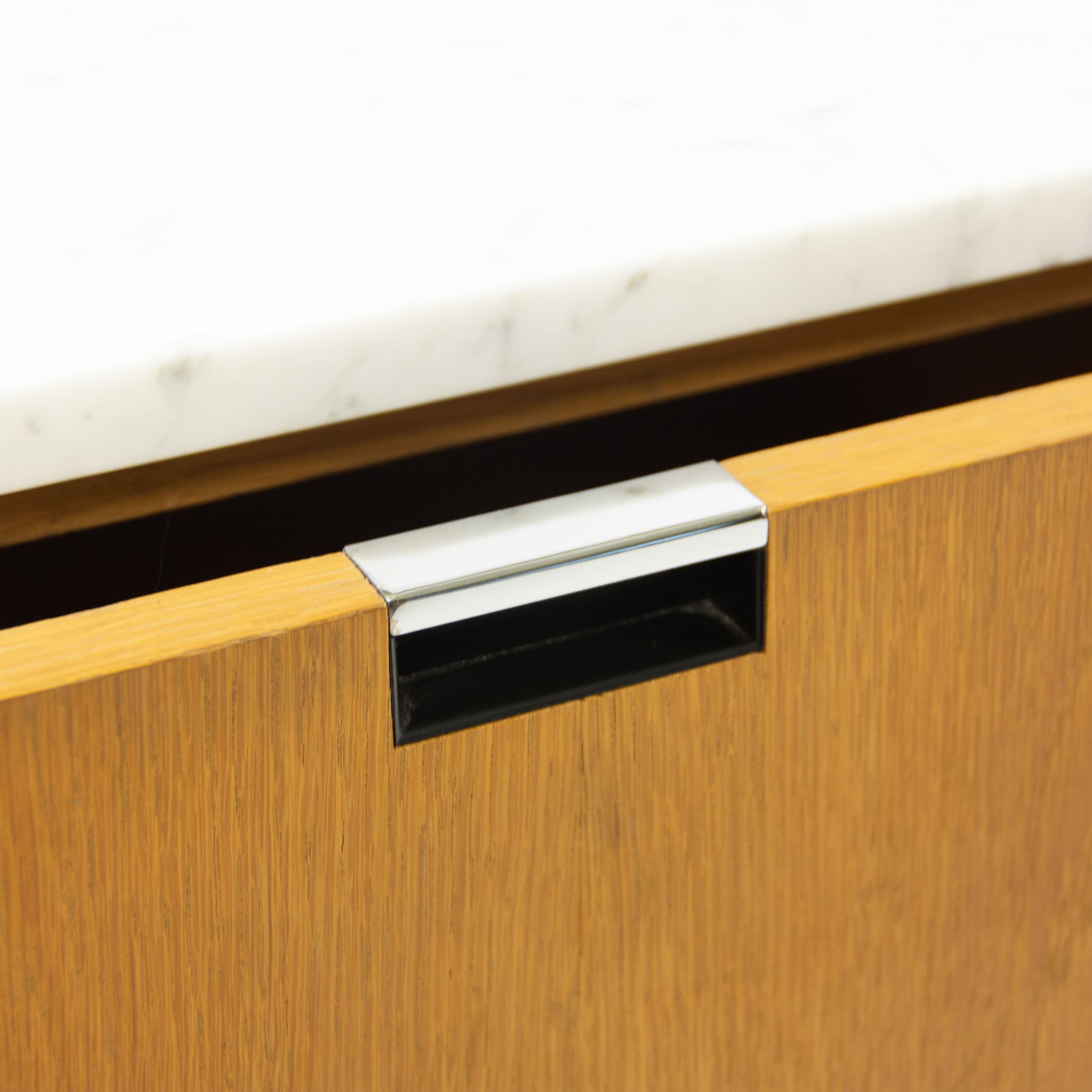 SOLD Florence Knoll Vintage Oak and Marble Credenza Cabinet Sideboard Finished Back