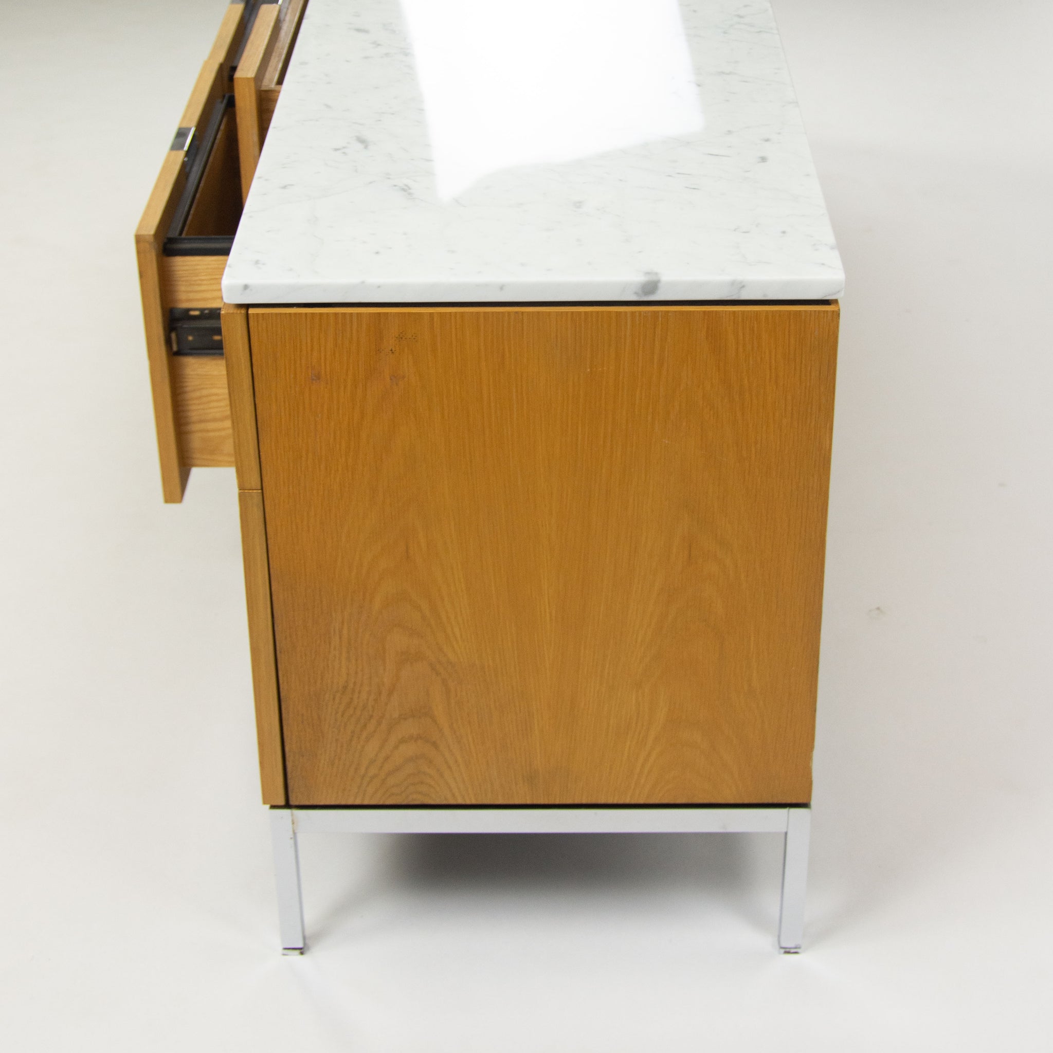 SOLD Florence Knoll Vintage Oak and Marble Credenza Cabinet Sideboard Finished Back