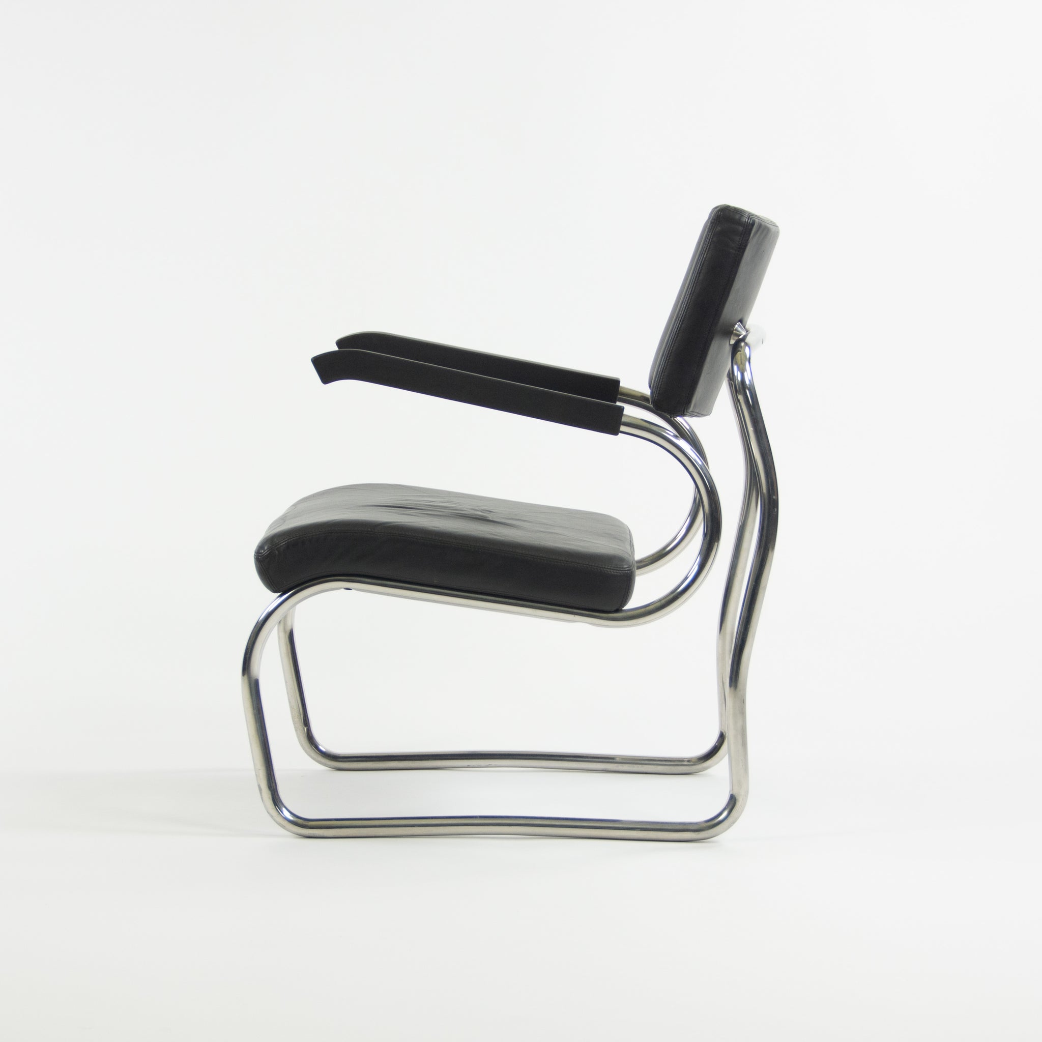 1990s Pair of Sant'elia Arm Chairs by Giuseppe Terragni for Zanotta Leather & Stainless