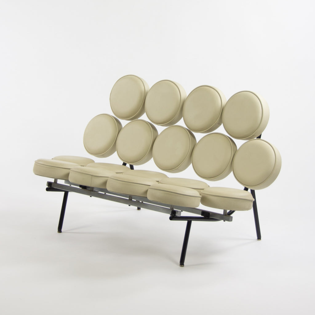 SOLD 2000's Original George Nelson Herman Miller Marshmallow Sofa Tan / Creme Leather