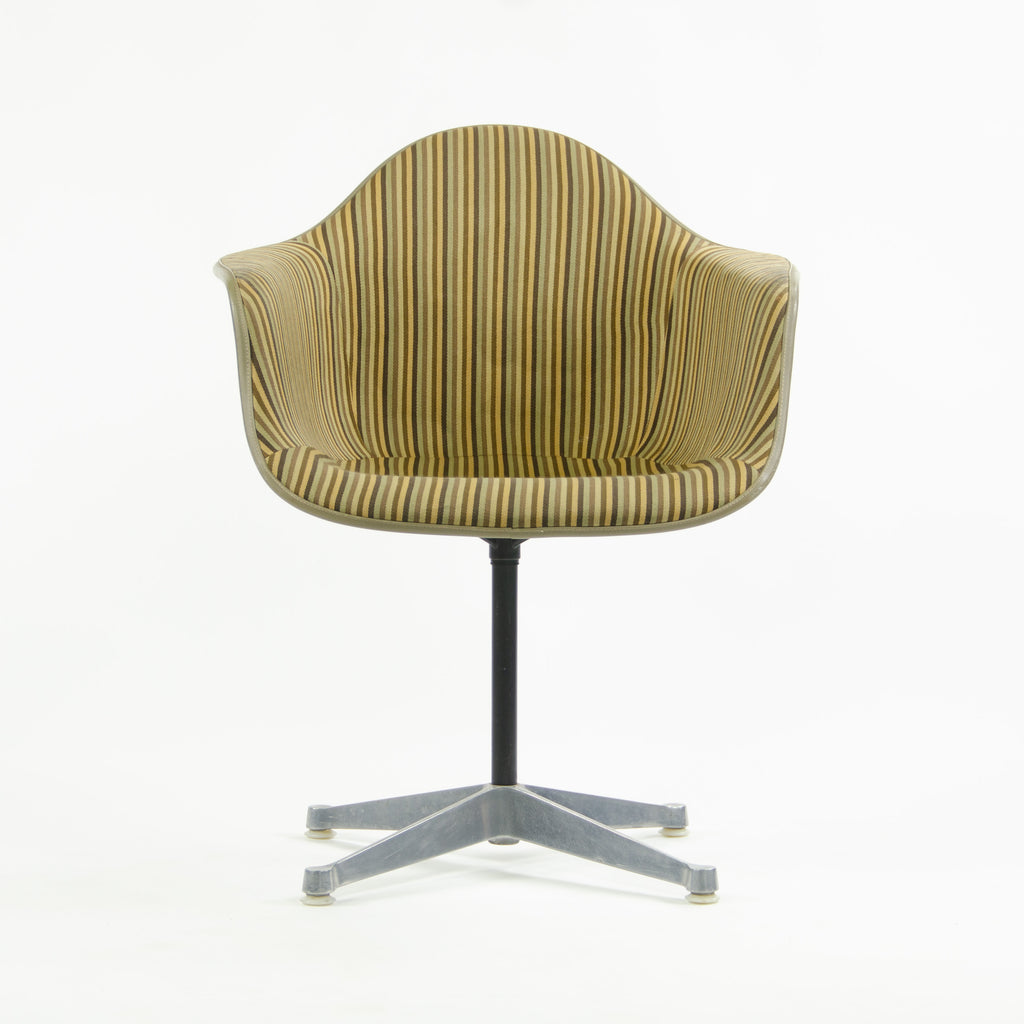 SOLD Early Eames Herman Miller PAC-1 Armshell Chair w Alexander Girard Stripe Fabric