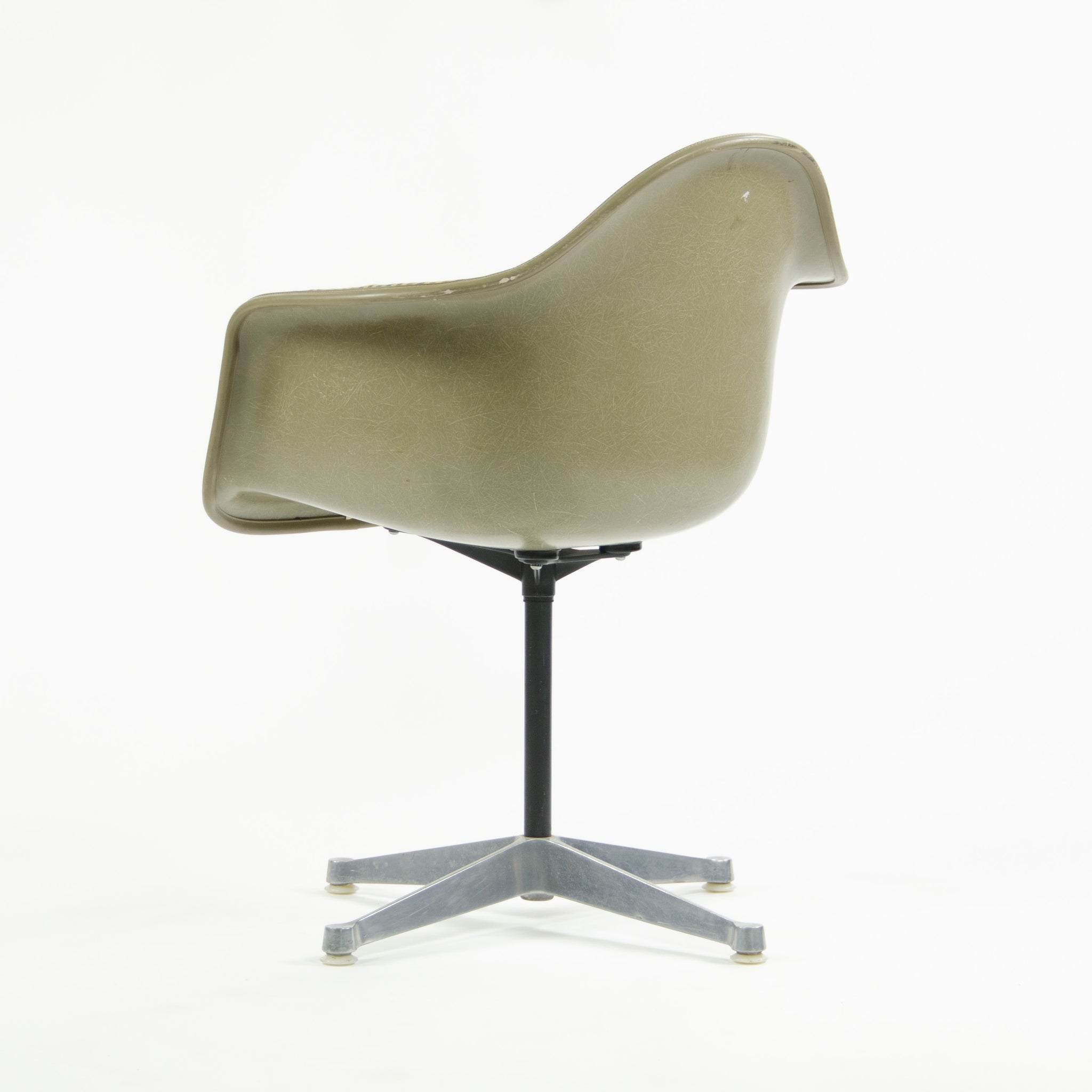 SOLD Early Eames Herman Miller PAC-1 Armshell Chair w Alexander Girard Stripe Fabric