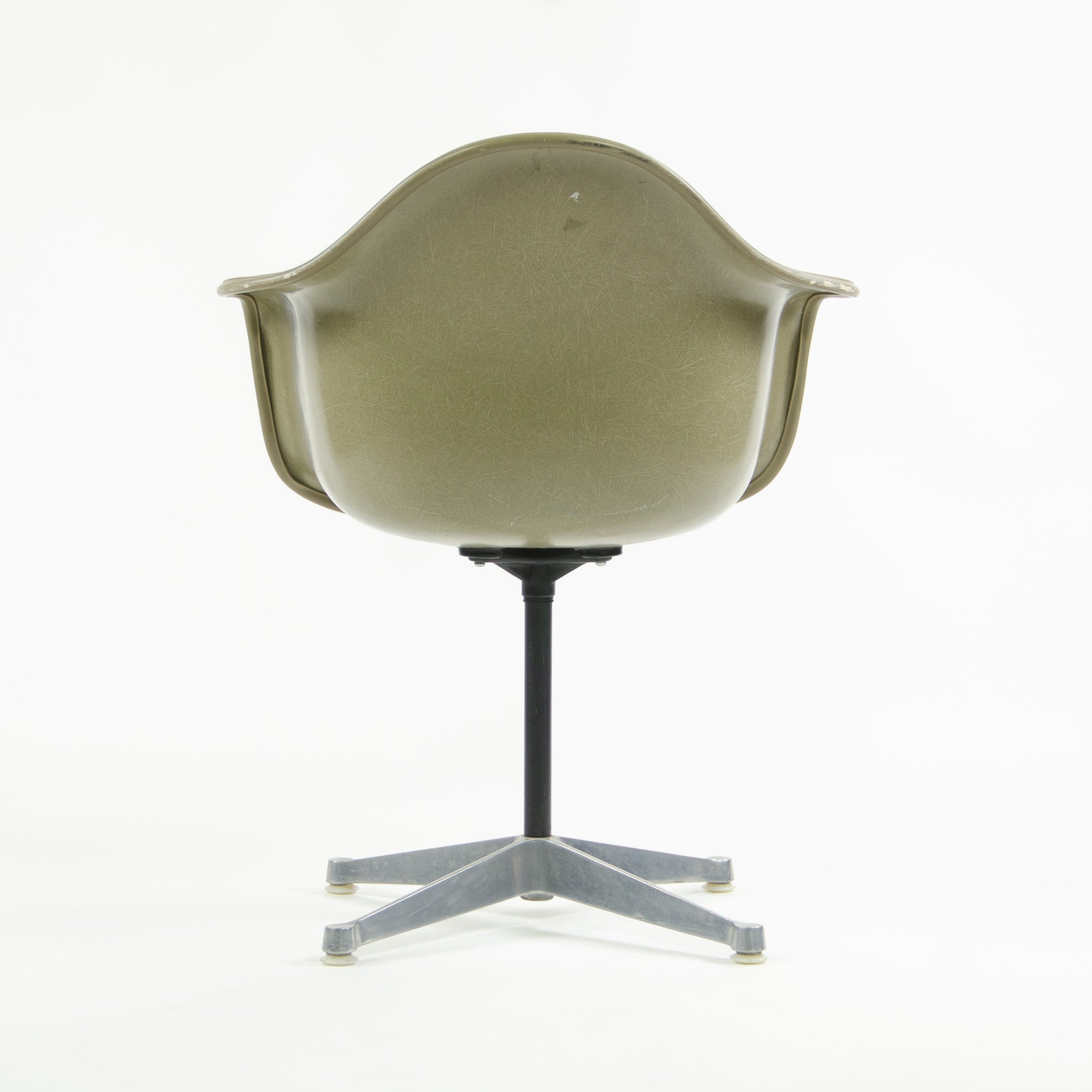 SOLD Early Eames Herman Miller PAC-1 Armshell Chair w Alexander Girard Stripe Fabric