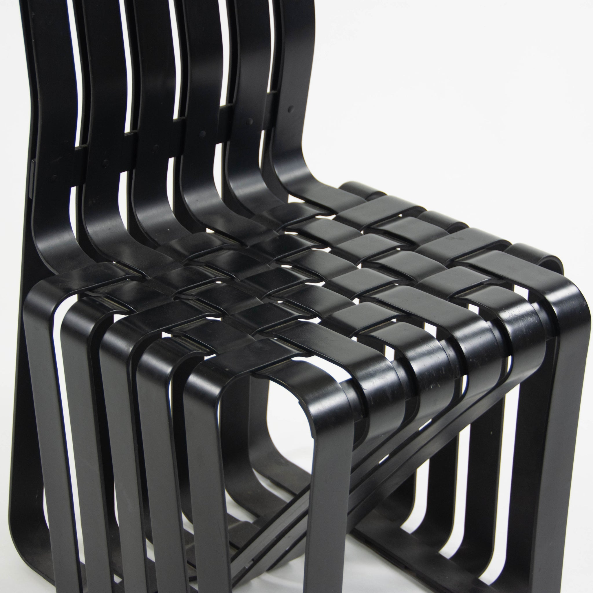 1990s Set of Four Frank Gehry for Knoll High Sticking Dining Side Chairs Maple