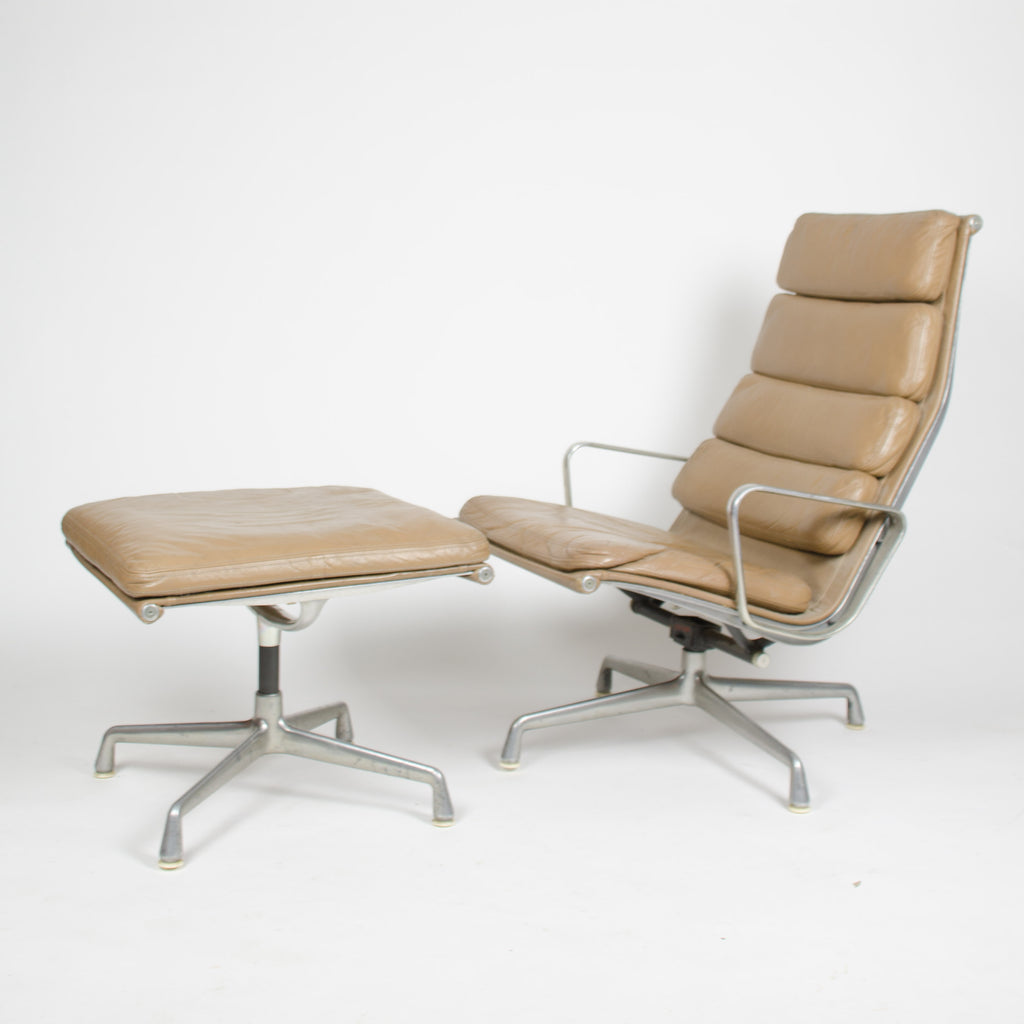SOLD Herman Miller Eames Soft Pad Lounge Chair with Ottoman Tan 1970's