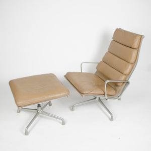 SOLD Herman Miller Eames Soft Pad Lounge Chair with Ottoman Tan 1970's