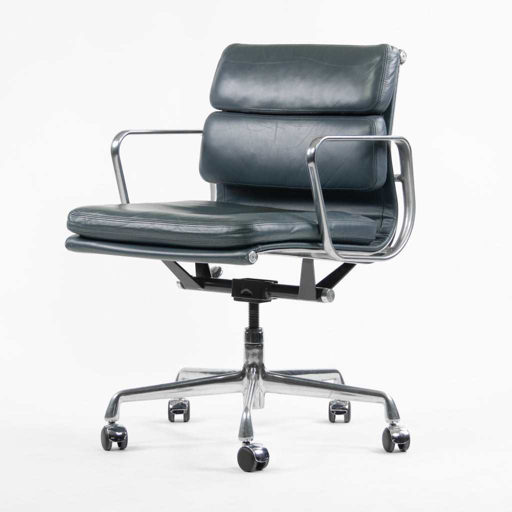 SOLD Herman Miller Eames Soft Pad Low Back Aluminum Group Chair Blue Leather 2000's