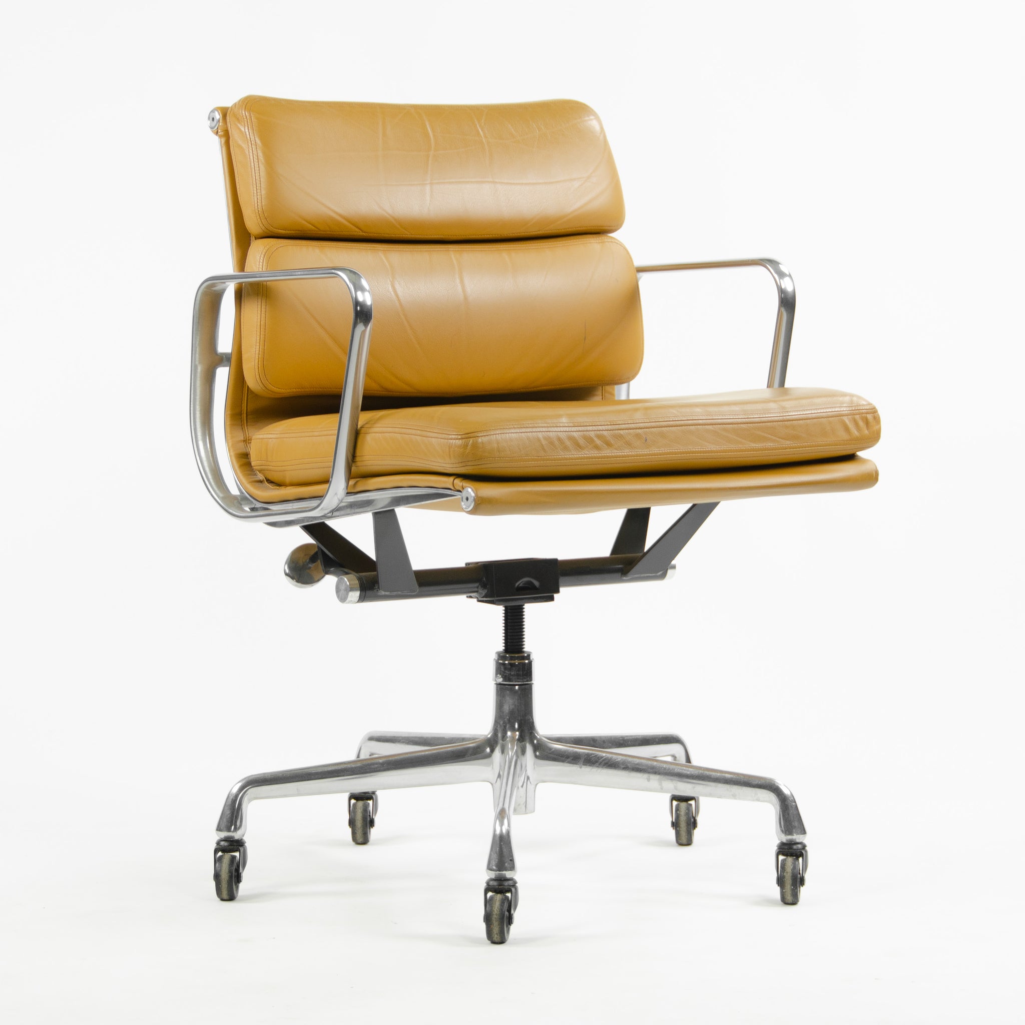 SOLD Herman Miller Eames Soft Pad Aluminum Group Chair Cognac Leather 2006