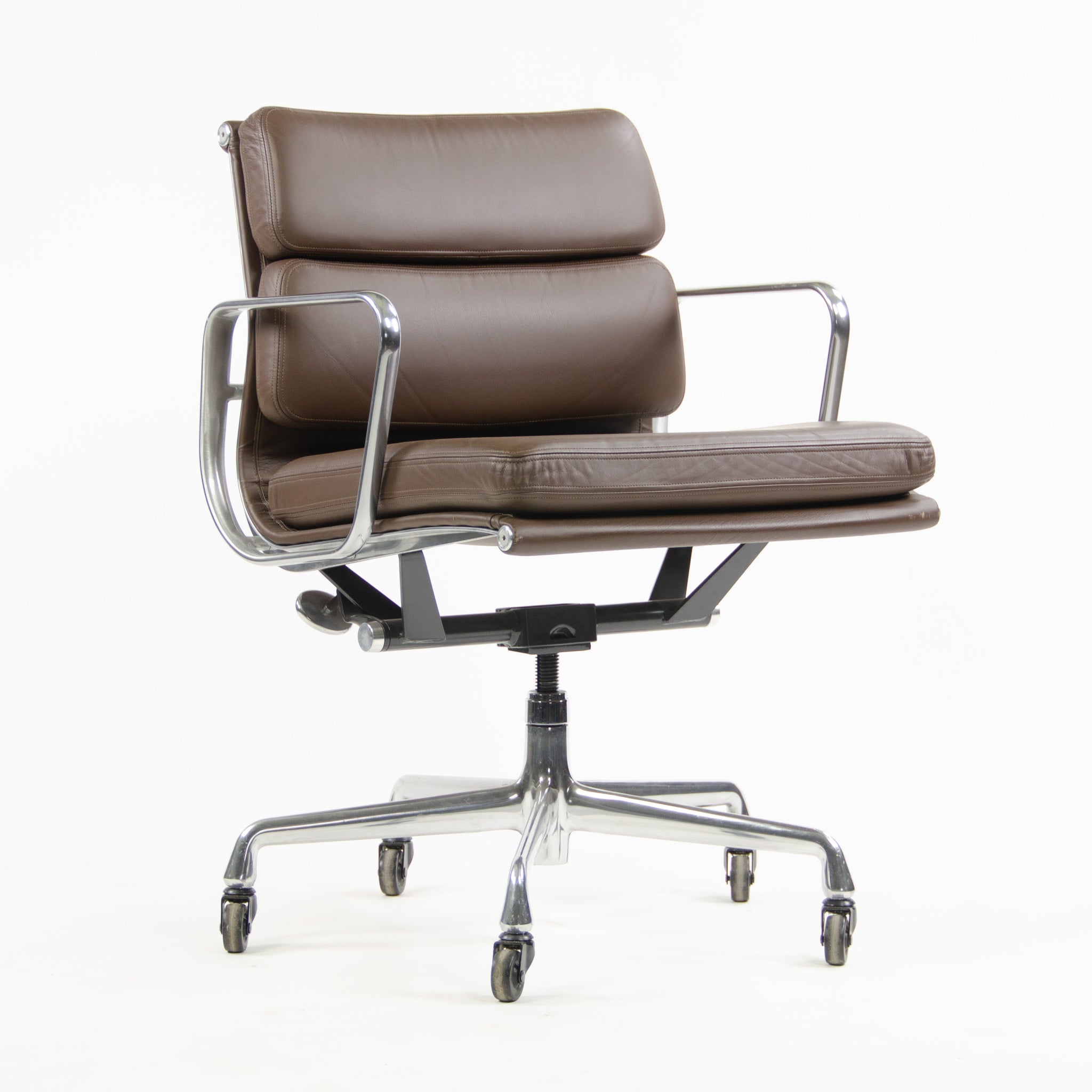 SOLD Herman Miller Eames Soft Pad Aluminum Group Chair Brown Leather 2006