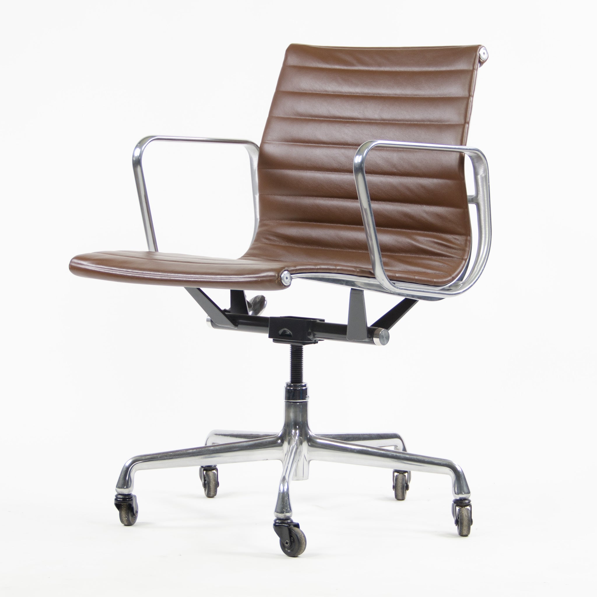 SOLD Herman Miller Eames Aluminum Group Low Back Chair Brown Leather 2009 2x Available