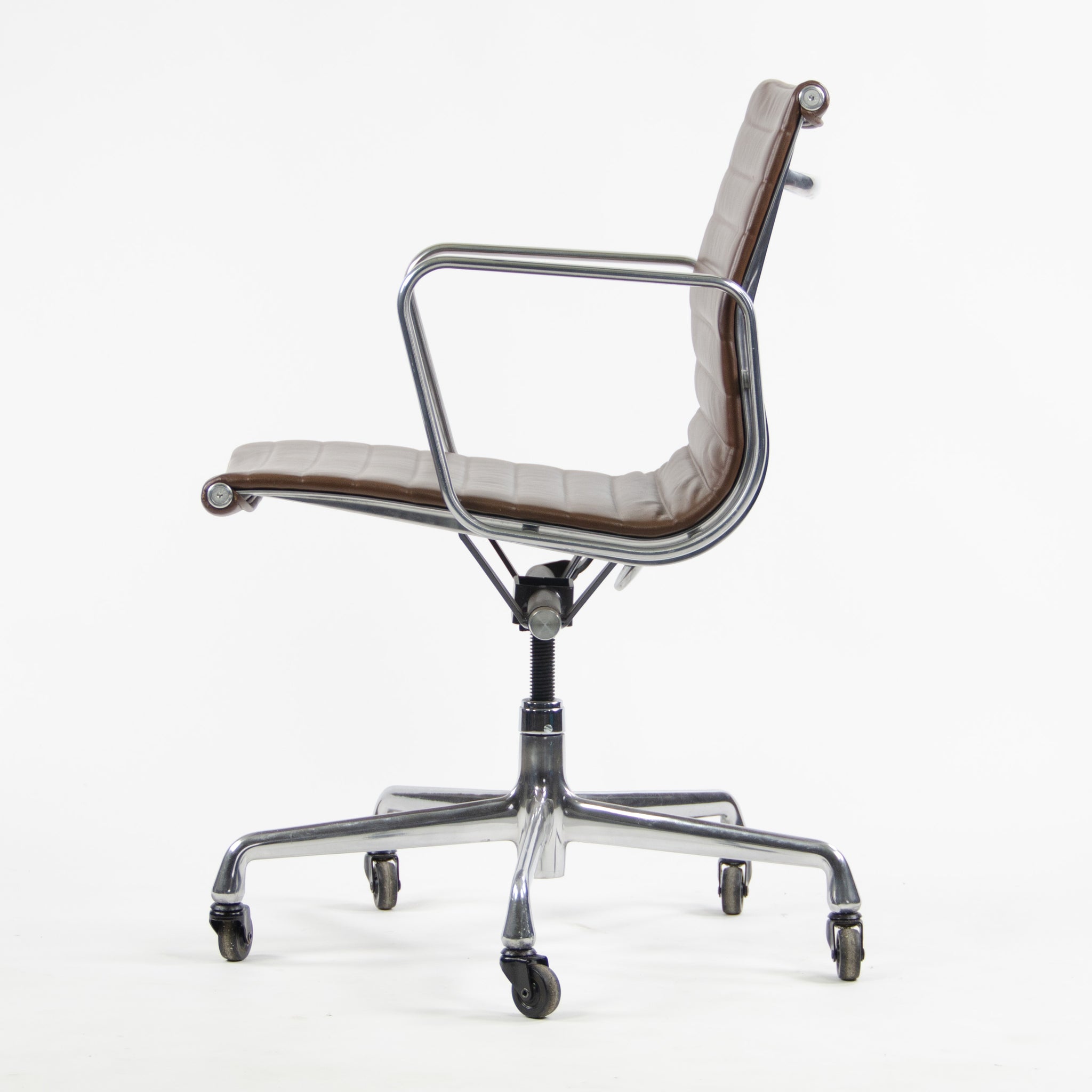 SOLD Herman Miller Eames Aluminum Group Low Back Chair Brown Leather 2009 2x Available