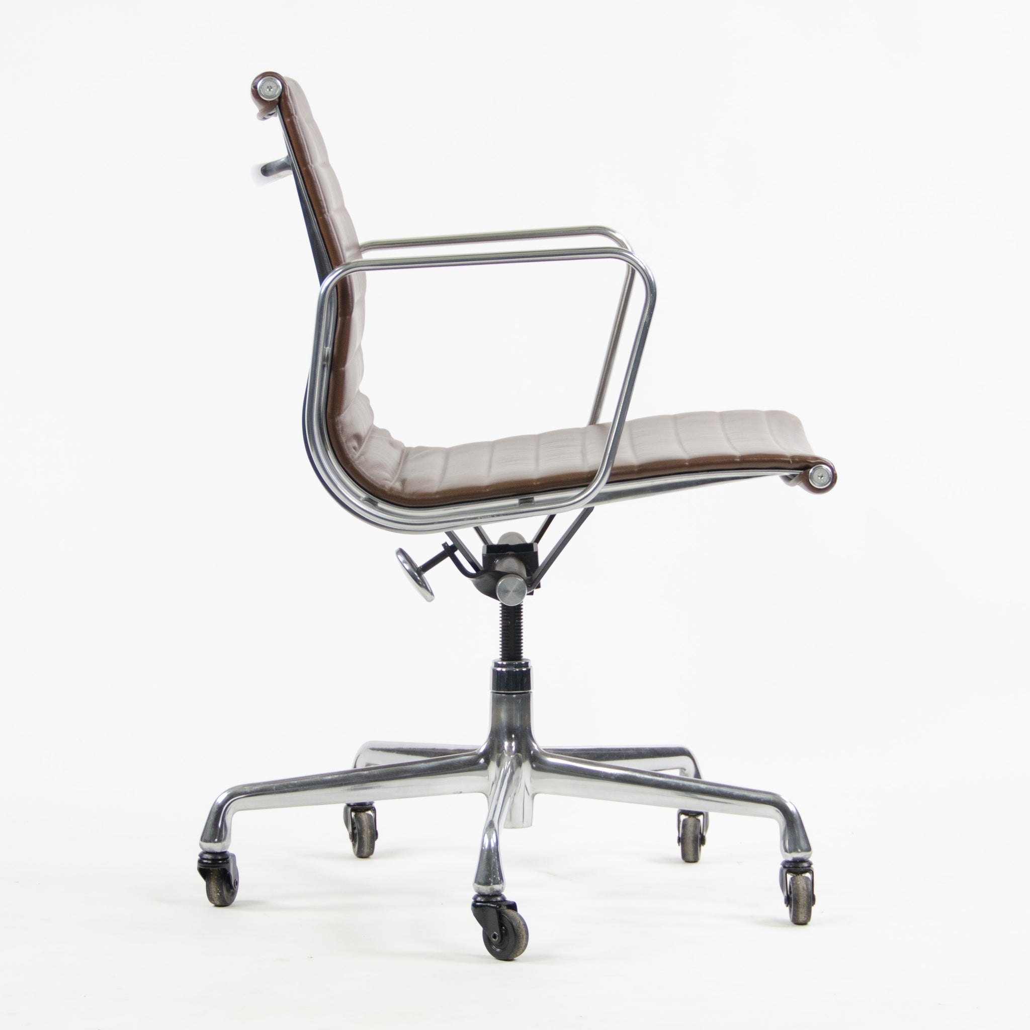 SOLD Herman Miller Eames Aluminum Group Low Back Chair Brown Leather 2009 2x Available