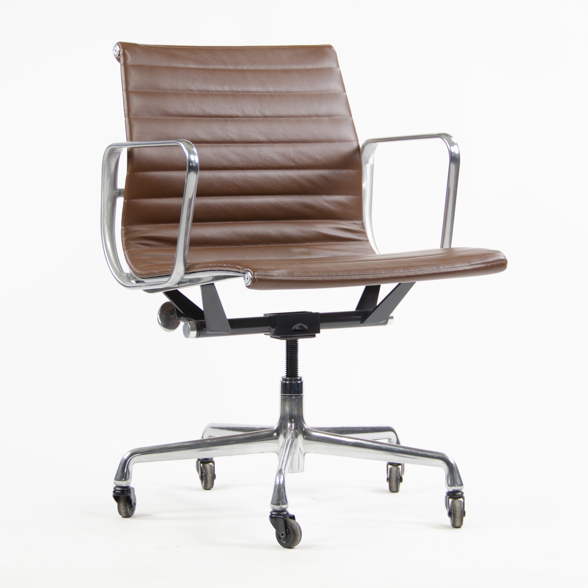 SOLD Herman Miller Eames Aluminum Group Low Back Chair Brown Leather 2009 2x Available