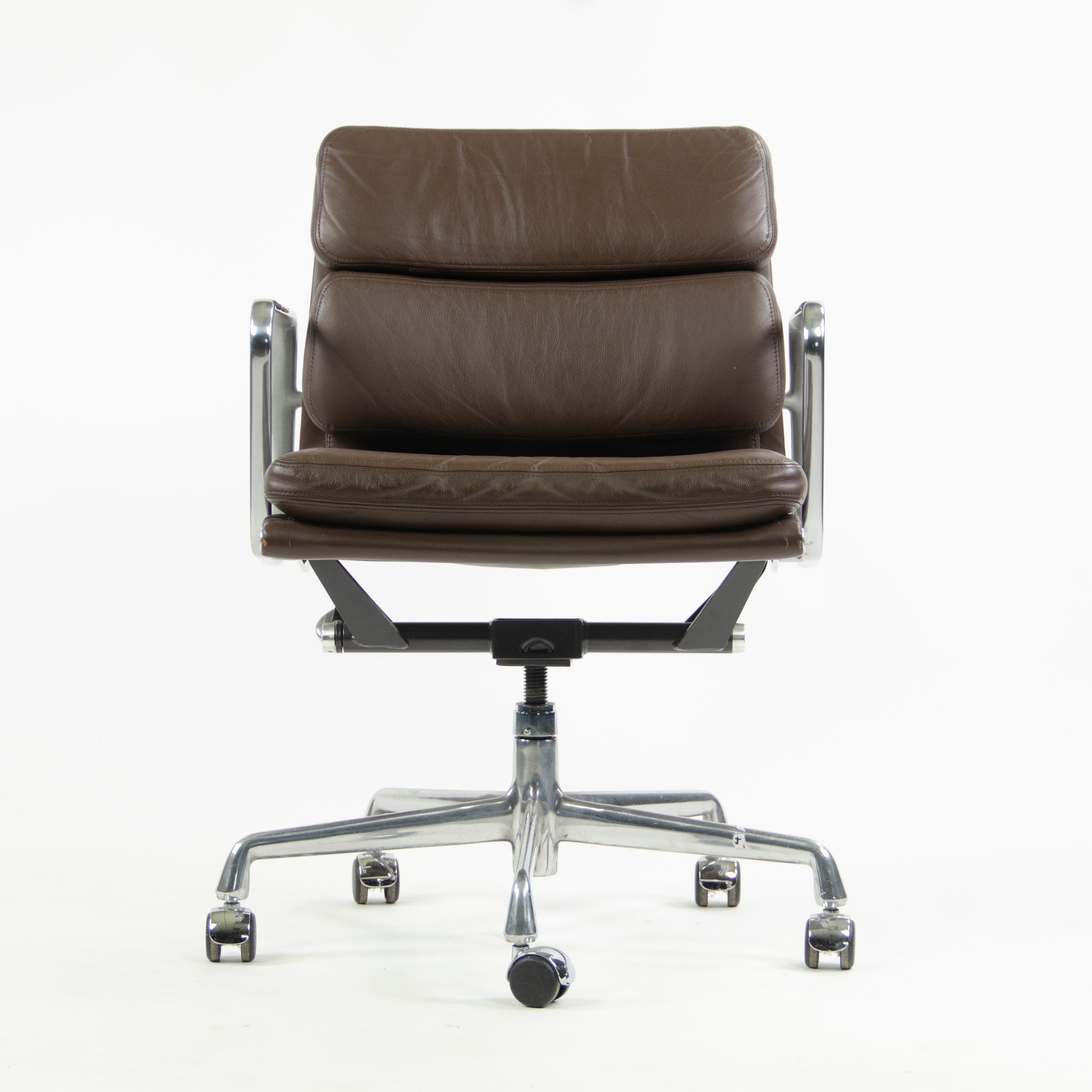 SOLD Herman Miller Eames Soft Pad Aluminum Group Chair Brown Leather 2000's