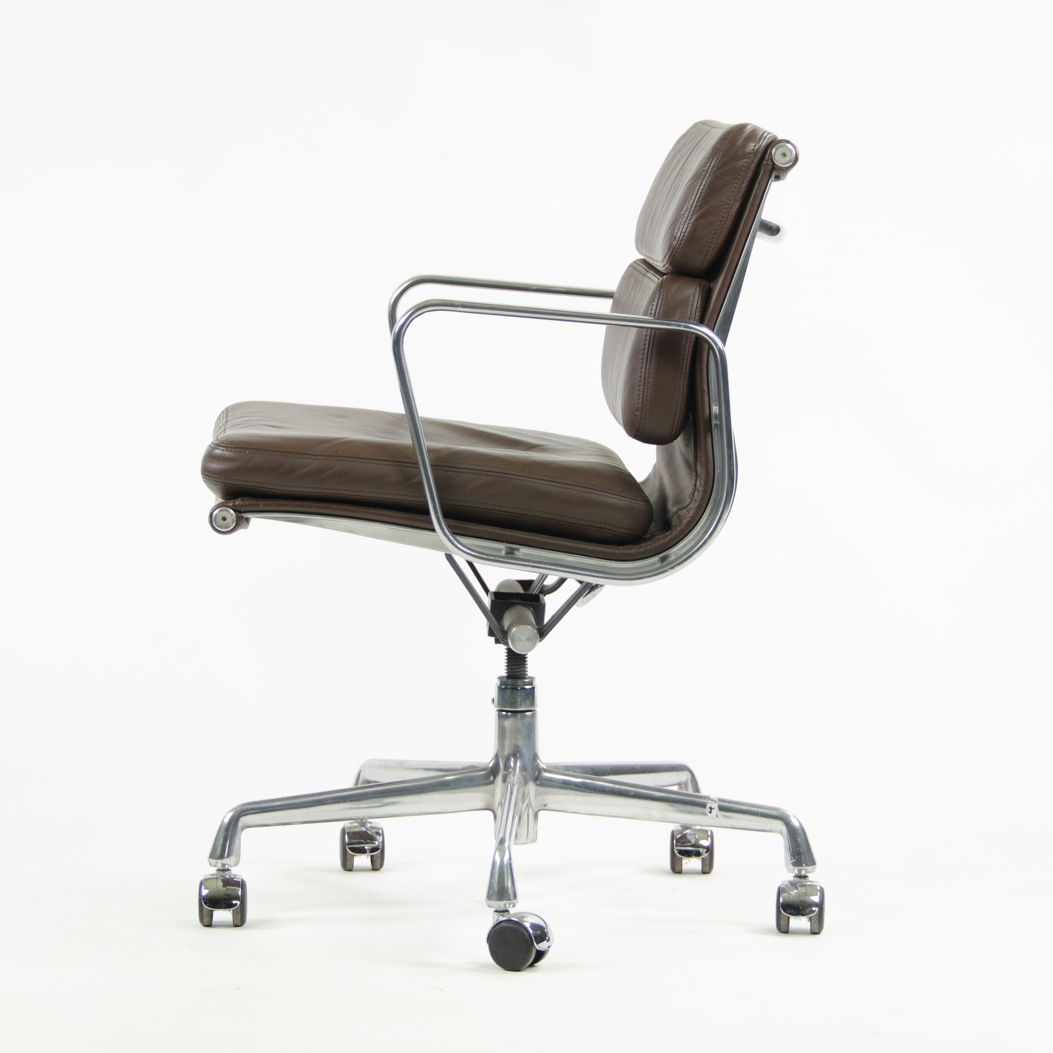SOLD Herman Miller Eames Soft Pad Aluminum Group Chair Brown Leather 2000's