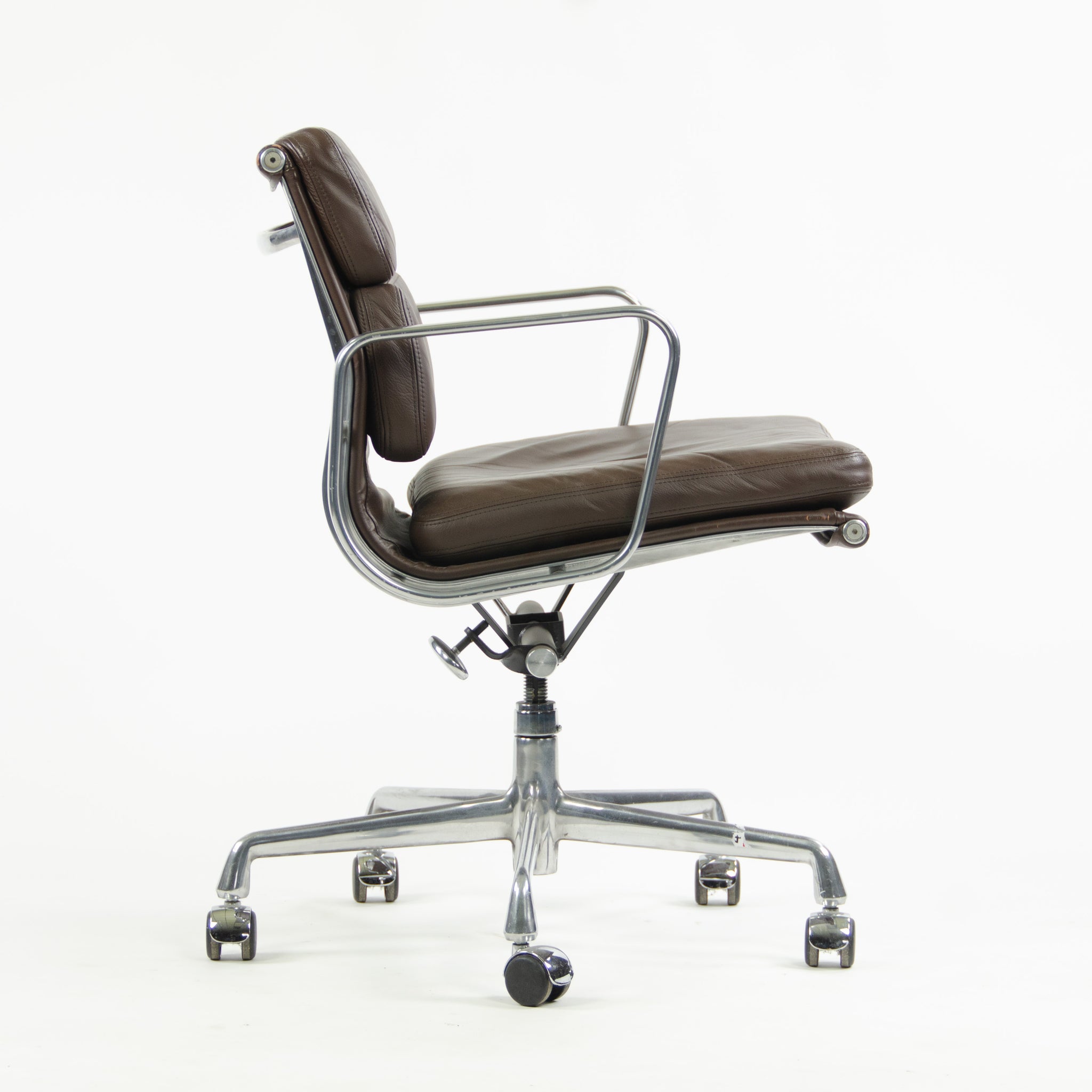 SOLD Herman Miller Eames Soft Pad Aluminum Group Chair Brown Leather 2000's