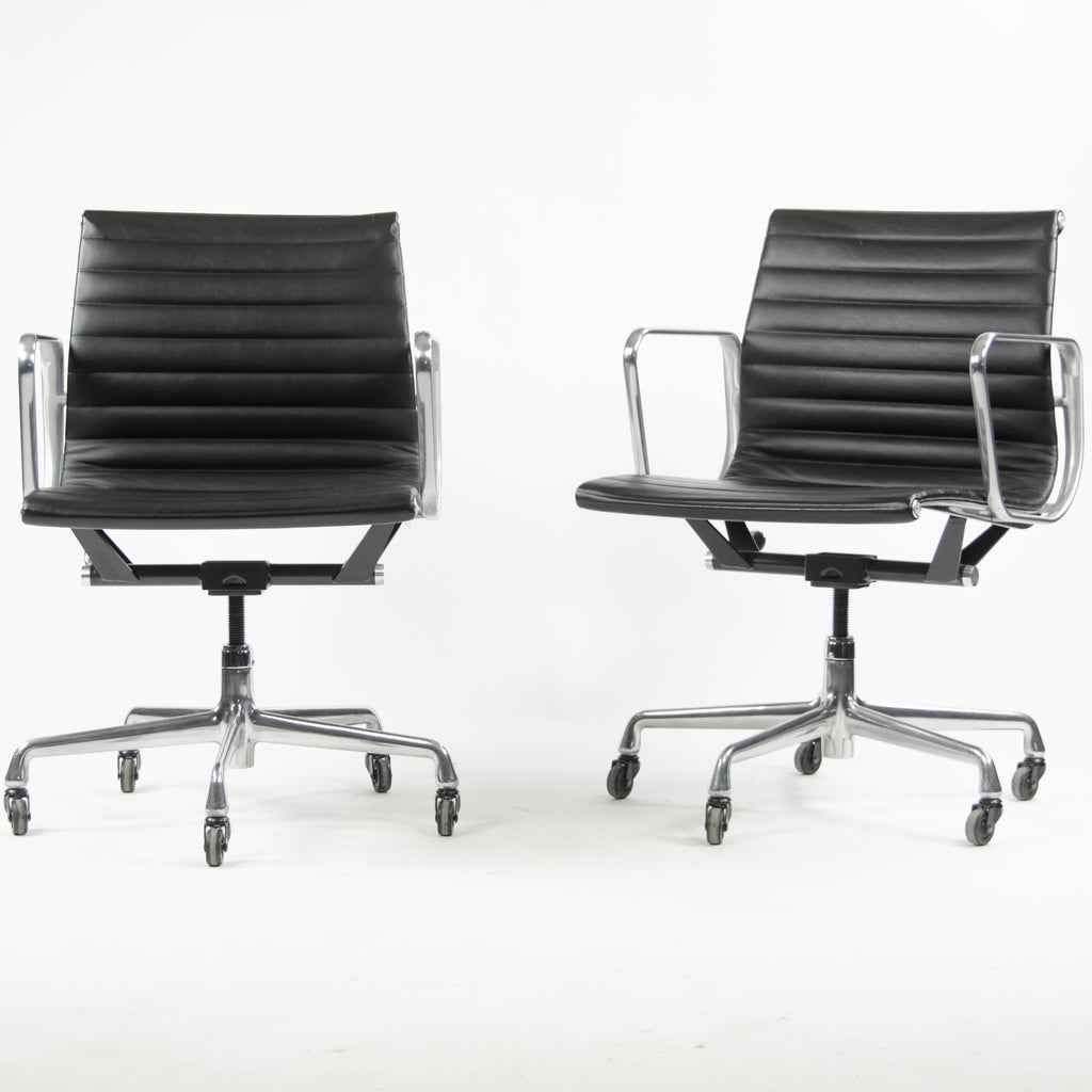 SOLD Herman Miller Eames Aluminum Group Low Back Chair Black Leather 2009 2x Available
