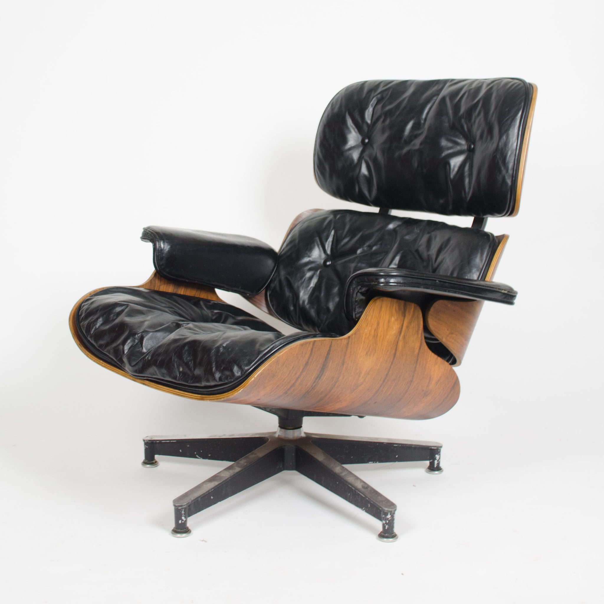 SOLD 1956 Herman Miller Eames Lounge Chair w Swivel Ottoman Boots + 2 hole armrests