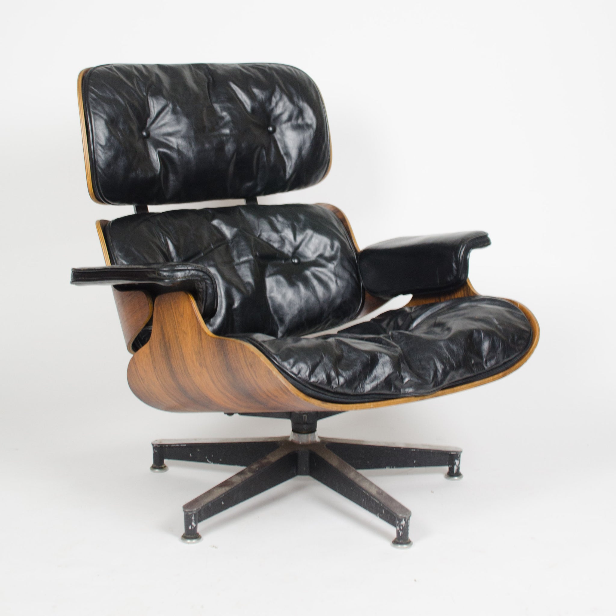 SOLD 1956 Herman Miller Eames Lounge Chair w Swivel Ottoman Boots + 2 hole armrests