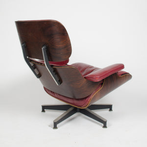 SOLD 1956 Herman Miller Eames Lounge Chair w Ottoman Boot Glides 3 Screws Red