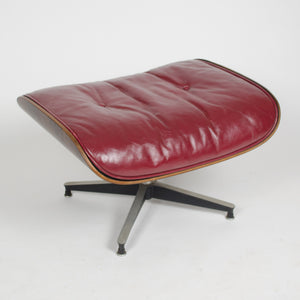 SOLD 1956 Herman Miller Eames Lounge Chair w Ottoman Boot Glides 3 Screws Red