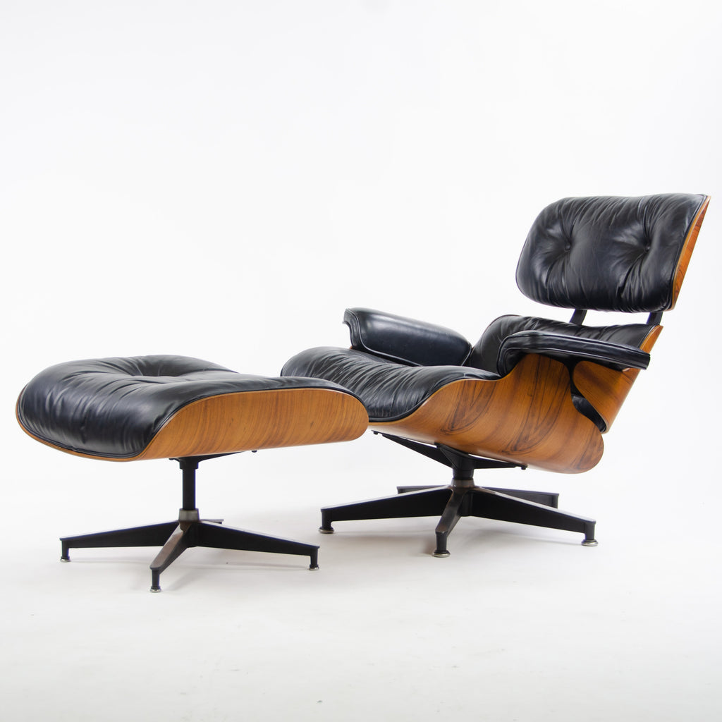 SOLD 1970's Herman Miller Eames Lounge Chair & Ottoman Rosewood 670 671 Black Leather