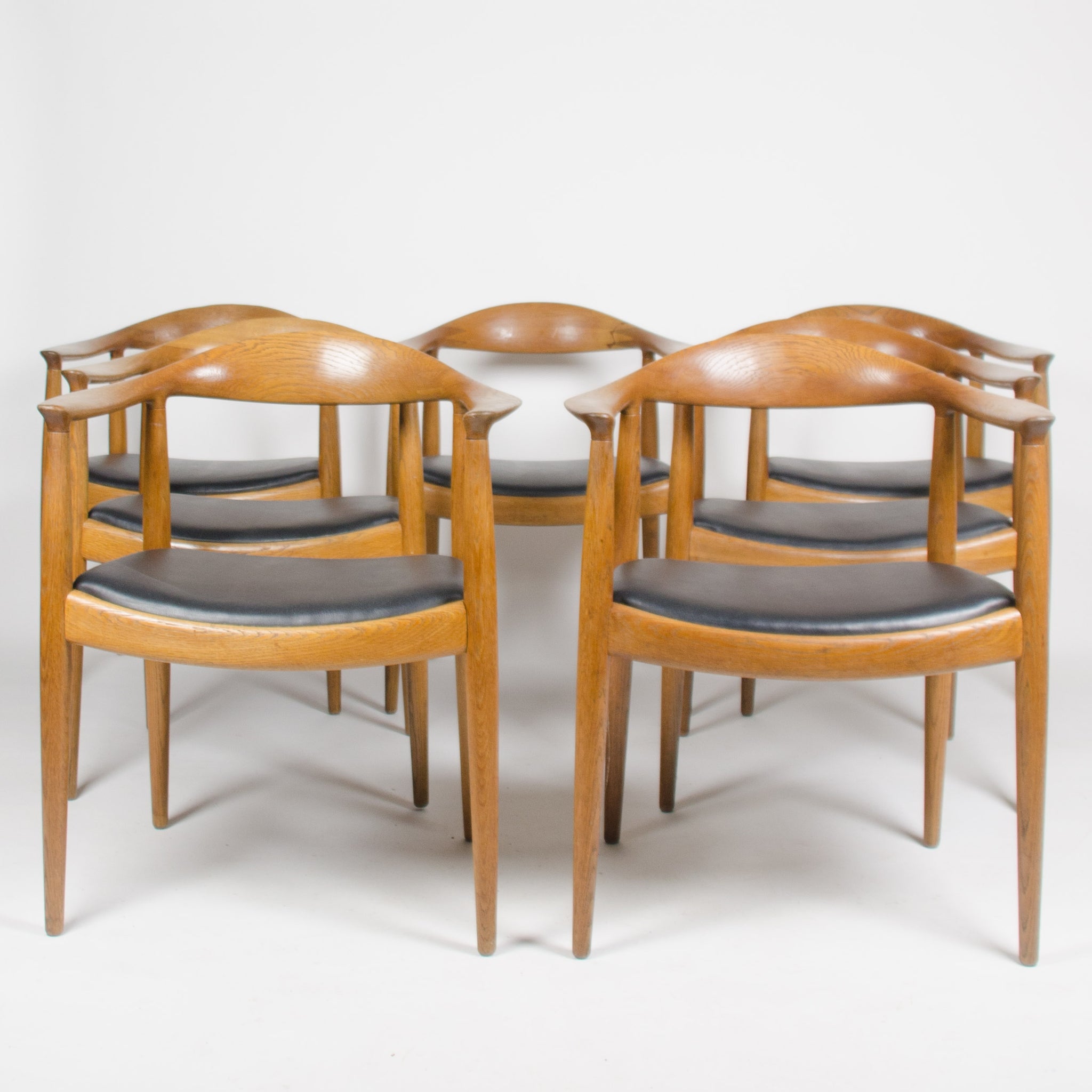 SOLD 1960's Set of Hans Wegner Round The Chair Johannes Hansen For Knoll Danish Oak Armchairs