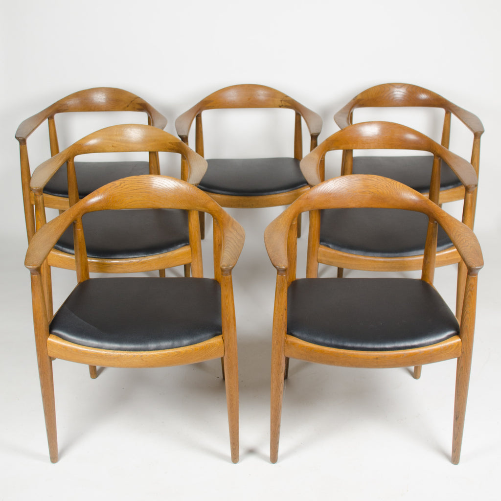 SOLD 1960's Set of Hans Wegner Round The Chair Johannes Hansen For Knoll Danish Oak Armchairs