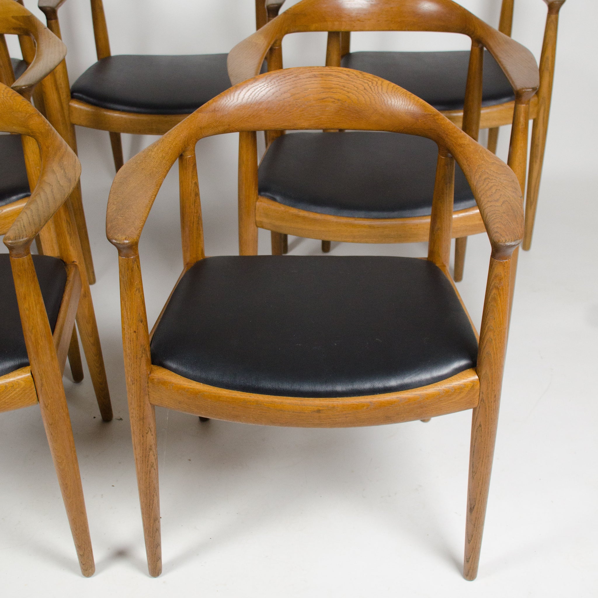 SOLD 1960's Set of Hans Wegner Round The Chair Johannes Hansen For Knoll Danish Oak Armchairs